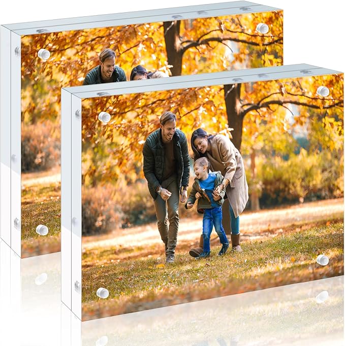 2 Pack 8.5x11 Acrylic Picture Frames - 20% Thicker Double Sided Magnetic Frame with UV Protection - Freestanding Clear Frameless Display for Tabletops - Modern Photo Frame Set for Home & Office Decor by AdeptusMechanicus