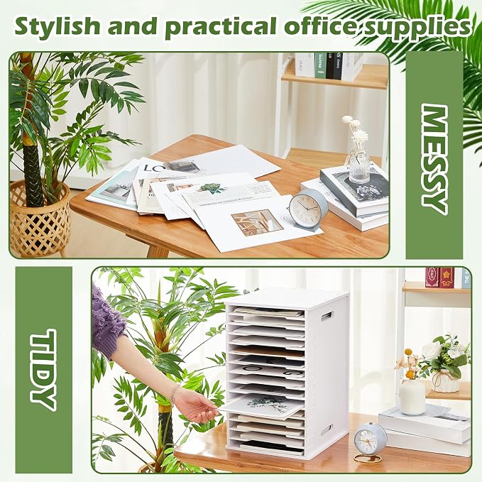 15 Tier 8.5" x 11" Scrapbook Paper Organizer, White Cardstock File Organizer with Adjustable Shelves, Stackable Paper Trays, Desktop Storage Rack Document Holder for Desk Home Office - Image 5