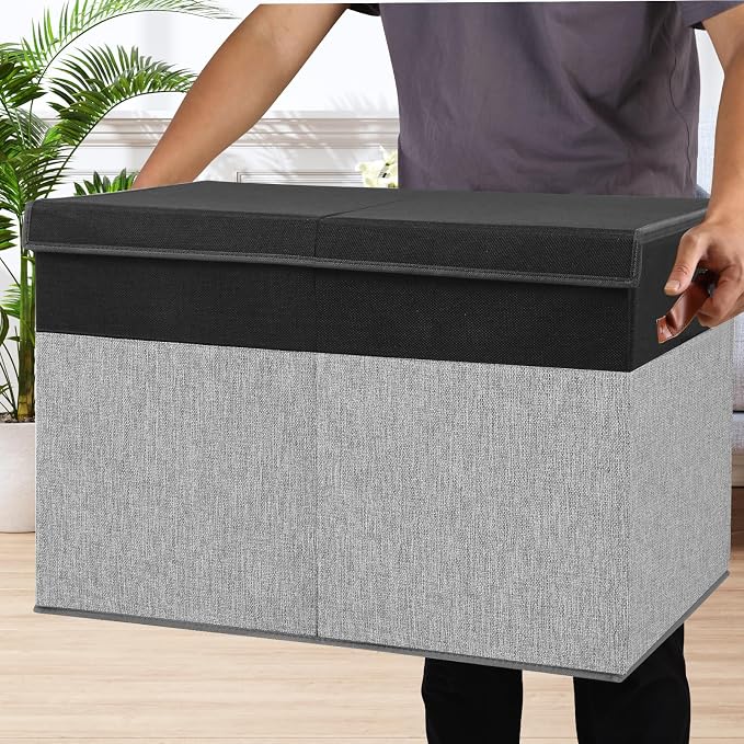 Large Toy Storage Box with Lid, Toy Chest Bin Boxes Basket with Dividers | Sturdy Toy Organizer Bin for Kids, Boys, Girls, Nursery, Living Room, Bedroom, Playroom 25"x13" x16" (Black and Grey) - Image 6