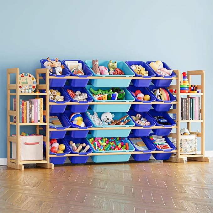 SpaceAid Toy Storage Organizer with 6 Shelves and 20 Bins, Toy Organizers Storage Bookshelf, Kids Bin Shelf Toys Box Bookcase for Bedroom Playroom Organization Room Decor, Blue and Navy Blue by SpaceAid