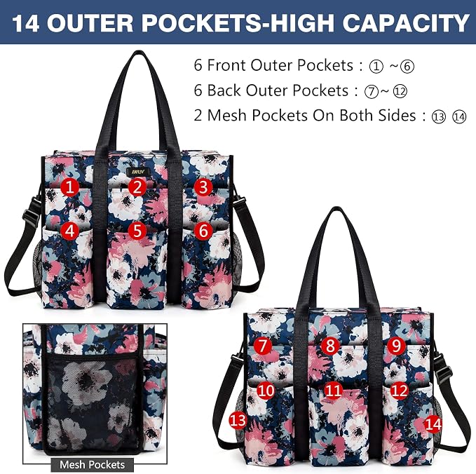 IBFUN Utility Tote Bag with 24 Pockets, Large Teacher Travel Tote for Women | Large Work Tote Bag 2pcs with Zipper for Travel Daily School Teacher Nurse, Large Lightweight Laptop Shoulder Bag Handbag - Image 3