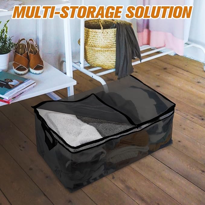 HIBAG 20 Gallon Large Storage Bag for Clothes, Zipper Clothing Storage Bag Organizer with Handles, for Comforters Blankets Pillows Bedding (Black, 2 Pack) - Image 3