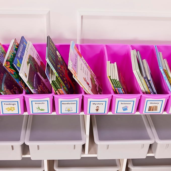 ECR4Kids Linking Plastic Storage Book Bin, Multipurpose Organization, Neon Purple, 10-Piece | Durable plastic with built-in handles, interlocking, nestable, ideal for books, magazines, and files in a classroom or office - Image 9