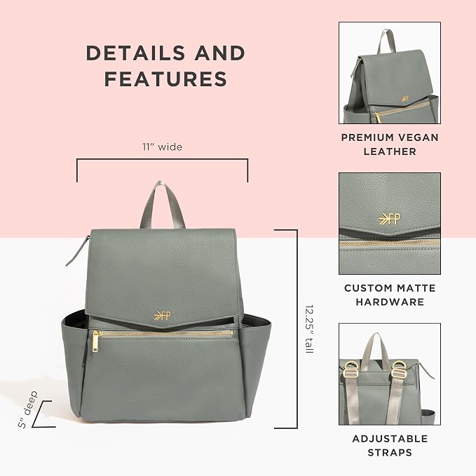 Freshly Picked Mini Diaper Bag II Backpack – Premium Vegan Leather Small Baby Bag without Changing Pad, Compact, Lightweight & Stylish for Moms On-the-Go, Stone - Image 3
