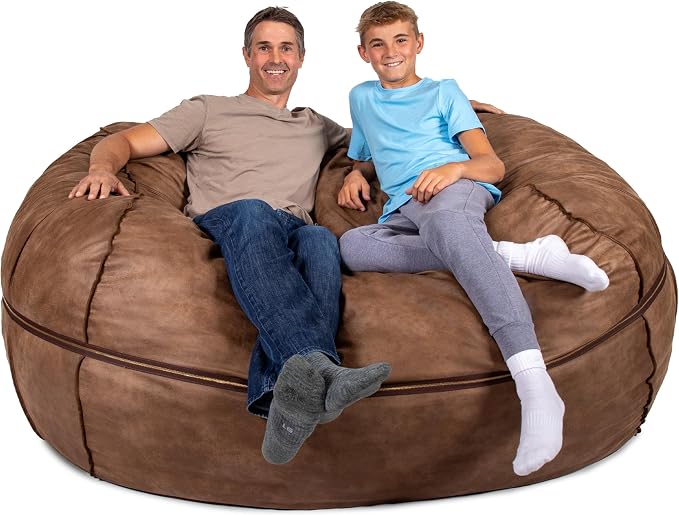Big Joe Fuf 8Ft Giant Foam Bean Bag Chair, Oversized Couch with Removable Cover for Kids, Teens, Adults, Coffee Soft Vegan Leather, 8 Foot | Premium Shredded Foam Filled, Soft Vegan Leather, Adult-Sized Comfortable Seating, Supports Up to 300 lbs by BigJoe