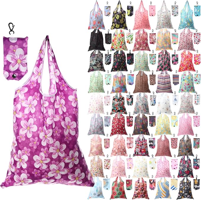 Paterr 46 Pcs Foldable Reusable Grocery Bags Bulk Machine Washable Waterproof Shopping Bags Packable Grocery Tote Pouches by Paterr