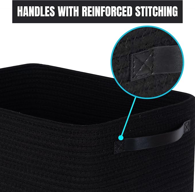 3-Pack Storage Baskets for Shelves, Decorative Baskets for Organizing, Woven Baskets for Storage, Book Basket Cube Bin Box, Pantry Closet, Shoe Organizer, Black / Black - Image 7