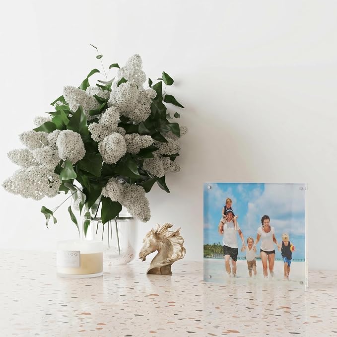 ATZYmolin 3 Pack 4x4 Acrylic Picture Frame, Magnetic Double Sided | 20mm Thick Frameless Clear Transparent Photo Frame, Self Standing for Desktop Tabletop, with Microfiber Cloth - Image 7
