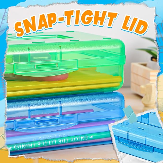 Patelai 30 Pcs Large Capacity Pencil Case Bulk Clear Hard Plastic Pencil Box Organizer with Snap Tight Lid Stackable Crayon Storage Box for Kids School Classroom Home Office 2 Style (Multicolor) - Image 4