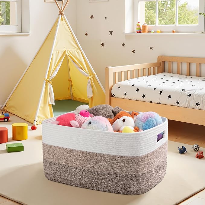 OIAHOMY Large Blanket Basket, 22”x17”x12” Laundry Baskets, Nursery Blanket Storage Living Room, Toy Storage With Handle, Rectangle Woven Baskets-Gradient Yellow - Image 9