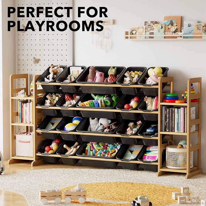 SpaceAid Toy Storage Organizer with 6 Shelves and 20 Bins, Toy Organizers Storage Bookshelf, Kids Bin Shelf Toys Box Bookcase for Bedroom Playroom Organization Room Decor, True Black - Image 5