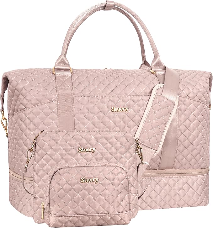 Weekender Bag, Large Travel Duffel Bag for Women, Carry on Overnight Bag with Shoe Compartment and Toiletry Bags by Stuery