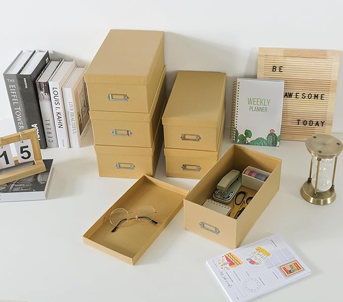 Soul & Lane - Kraft Photo Storage Boxes with Lids, Set of 6 in 2 Sizes | Cardboard Picture Organizers with Label Holders for Crafts, Decoupage and Collectibles, Large Brown Keepsake Containers - Image 7