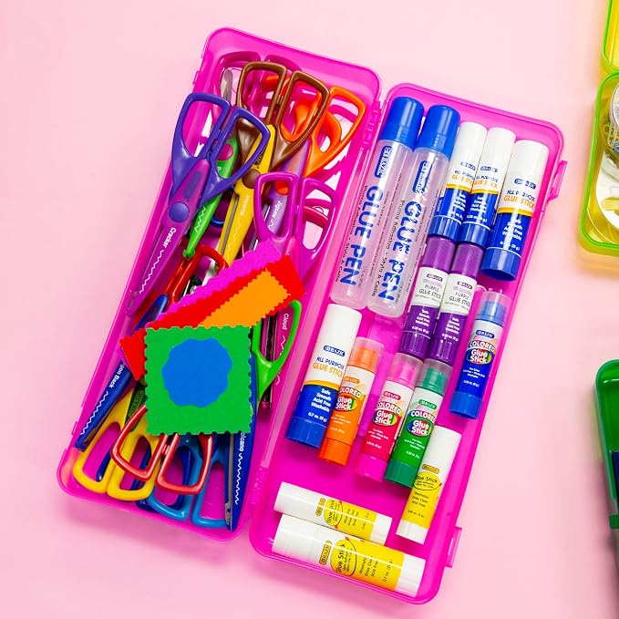 BAZIC PRODUCTS Bright Color Ruler-Length Pencil Box, 4-Set | 13 3/8 x 5 3/8 x 2 1/2 in, snap-latch lid for long supplies - Image 7