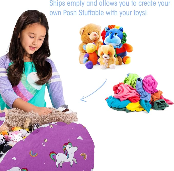 Posh Creations Kids Stuffed Animal Storage Bean Bag Chair Cover - Childrens Toy Organizer, Medium-27in, Canvas Unicorn and Rainbows on Purple - Image 3