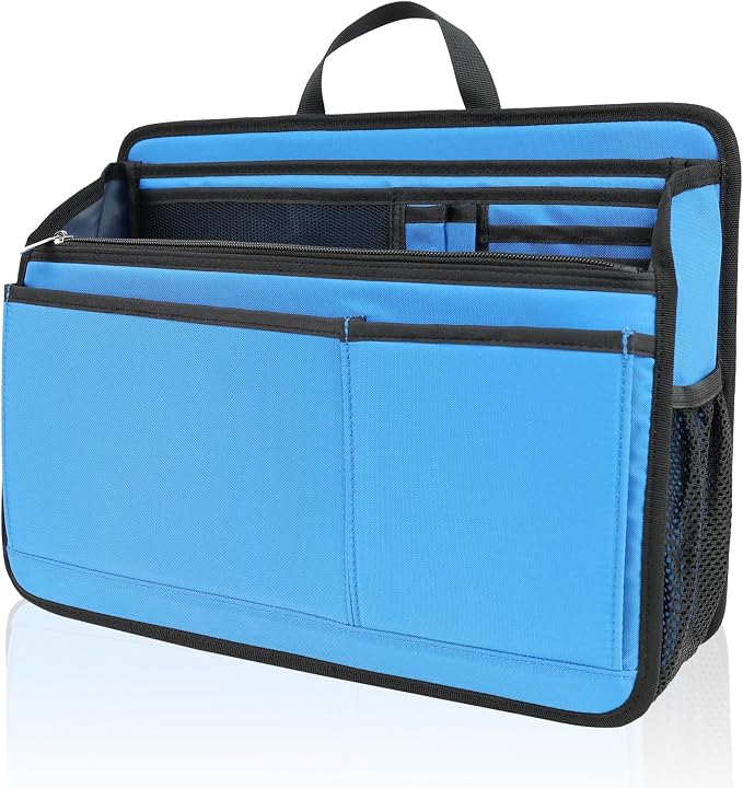 Large Rugged Organizer Insert for Briefcase Tote Shoulder Messenger Bag-20 Pockets,Padded Water-repellent Nylon-Blue by DELTAMANN