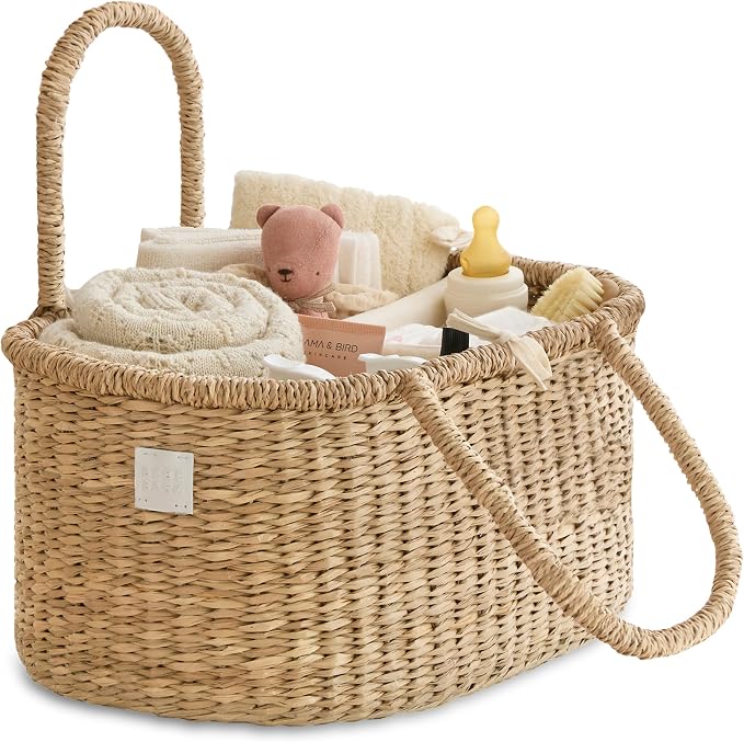 BEBE BASK Premium Baby Diaper Caddy Organizer Basket with Cotton Divider | Handmade & Award-Winner, Seagrass Caddy Basket, Newborn Essentials, Nursery Basket, Removable Divider, Baby Shower (ROSA) by BEBEBASK%C2%AE