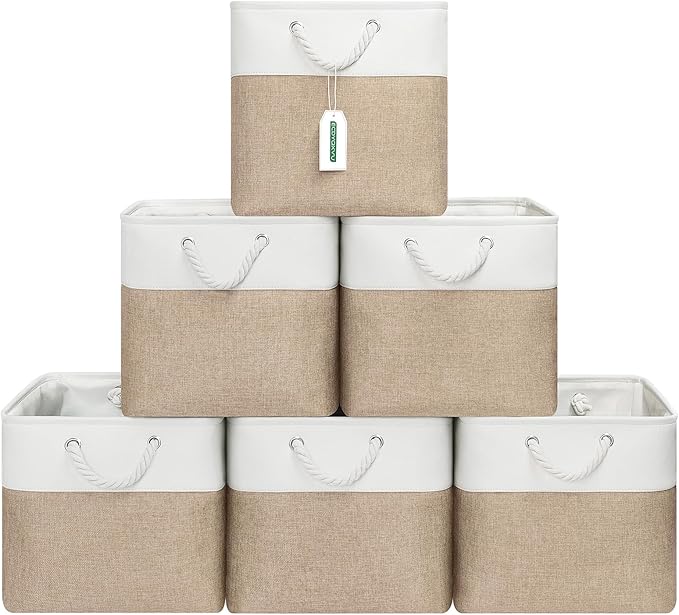 ECDYQXVU 13x13x13 Inch Storage Cube Bins Foldable Organizer Baskets 6 Pack | Soft Cotton Handles, Premium EVA Fabric, Hard Cardboard Bottom, Sturdy Metal Rim, Closet Shelf, Living Room, Bedroom, Laundry by ECDYQXVU