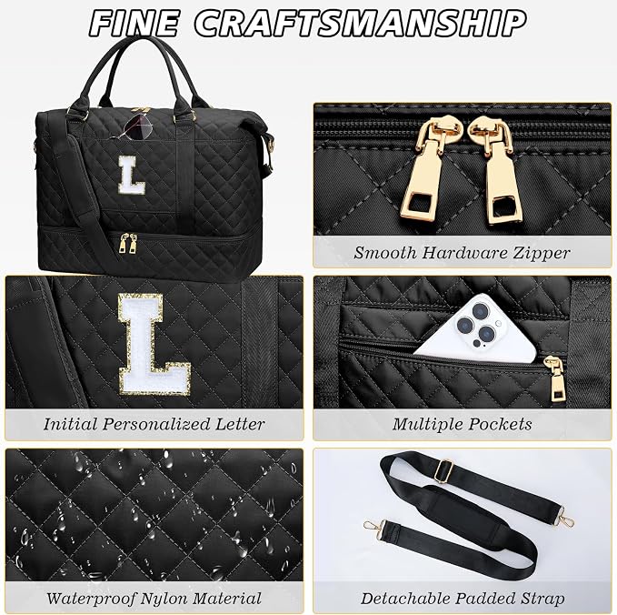 Teen Girl Women Gifts Duffle Gym Bags Overnight Bag(Black,L) | Womens Birthday Gifts-Overnight Bags with Toiletry Bag-Weekend Bags with Shoe Compartment - Image 6