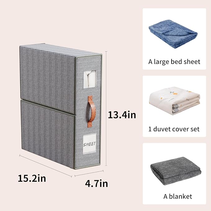 EE-RoomWorld 4 Pack Bed Sheet Storage Organizers，Premium Fabric Closet Organizer with Clear View Window, Space-Saving Foldable Design for Queen/King Size Bedsheets, Blankets & Duvet Covers - Image 2