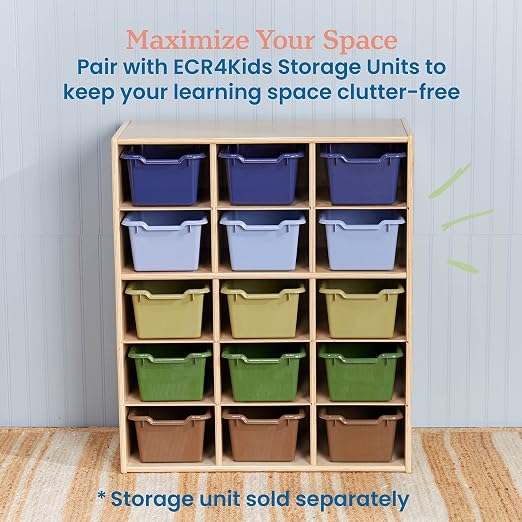 ECR4Kids Scoop Front Storage Bin, Multipurpose Organization, Earthtone, 15-Piece | Durable plastic, GREENGUARD Gold Certified, 1.2 gallon capacity, lightweight & nestable, built-in handle, classroom/home use - Image 5