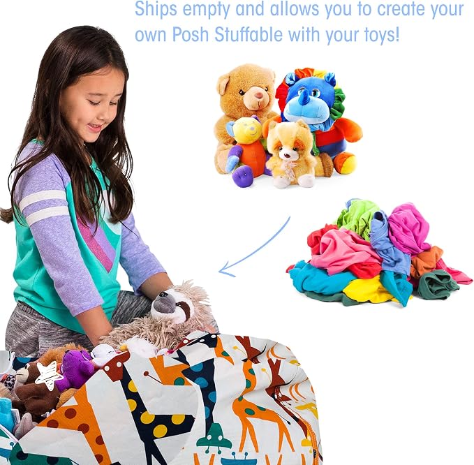 Posh Creations Stuffable Kids Stuffed Animal Storage Bean Bag Chair Cover - Childrens Toy Organizer, Large-38 - Canvas Giraffes on White - Image 2