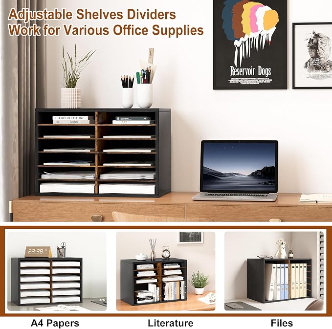 Alpeir Classroom Mailbox 12 Slots with Removable Shelves, Black/Rustic | Hold 6000 Sheets Paper, Heavy Duty, Easily Assemble, Teacher Student Organization, For Classroom, Office, Home Countertop - Image 3