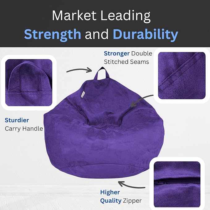 Bean Bag Stuffed Animal Storage Chair Cover (No Filler) for Kids and Adults. Extra Large Bird's Nest Beanbag Memory Foam Soft Premium (Purple, 3.5 ft (Cover Only)) - Image 3