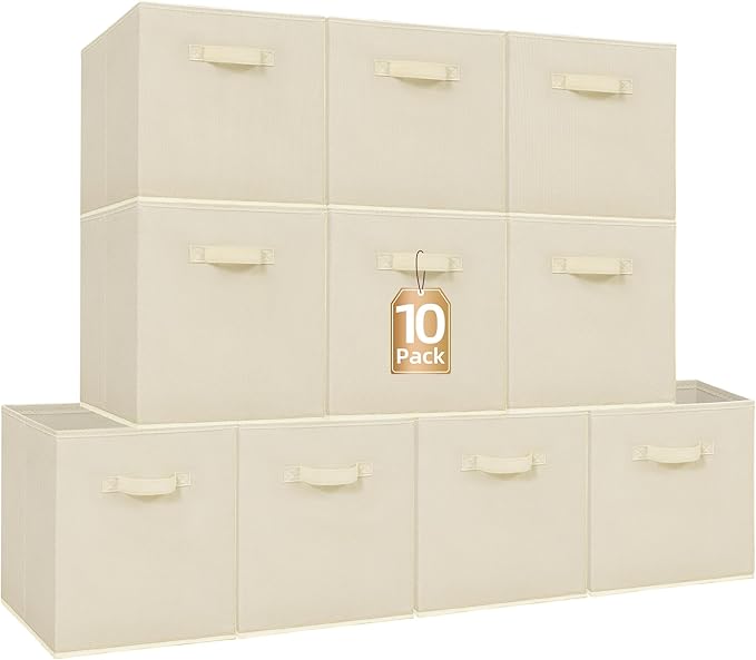 STORAGE MANIAC Storage Cubes, 13 Inch Collapsible Storage Bins with Handles, 10 Pack Fabric Foldable Bins for Organization, Durable Storage Bins for Closet, Shelves, Offices, 10-Pack Beige by STORAGEMANIAC