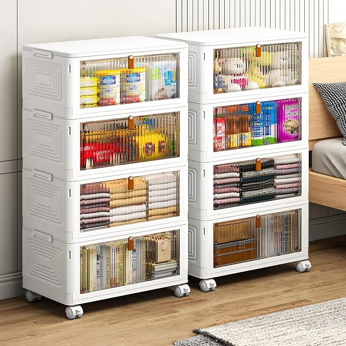 YFXCVSL 4 Tier Plastic Storage Bins with Lid 36QT, Stackable Storage Bins | Plastic Storage Bins with Wheels, Folding Storage Boxes, Organizers and Storage for Living Room,Office,Dorm - Image 5