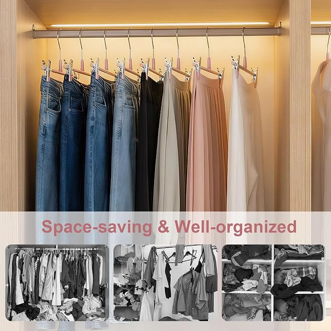 POZEAN Pants Hangers with Clips for Women 50 Pack, 12Inch Adjustable Heavy Duty Skirt Hangers, Space Saving Non-Slip Shorts Jeans Trousers Clothes Hangers, Pink - Image 7
