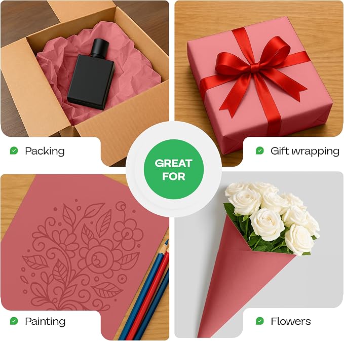 12" x 1200" (100 feet) Pink Kraft Paper Roll - USA-Made Quality Craft Paper for Gift Wrapping, Kids' Arts & Crafts, School Projects - 100% Recycled Natural Material 50lb Thickness by IDL Packaging - Image 6