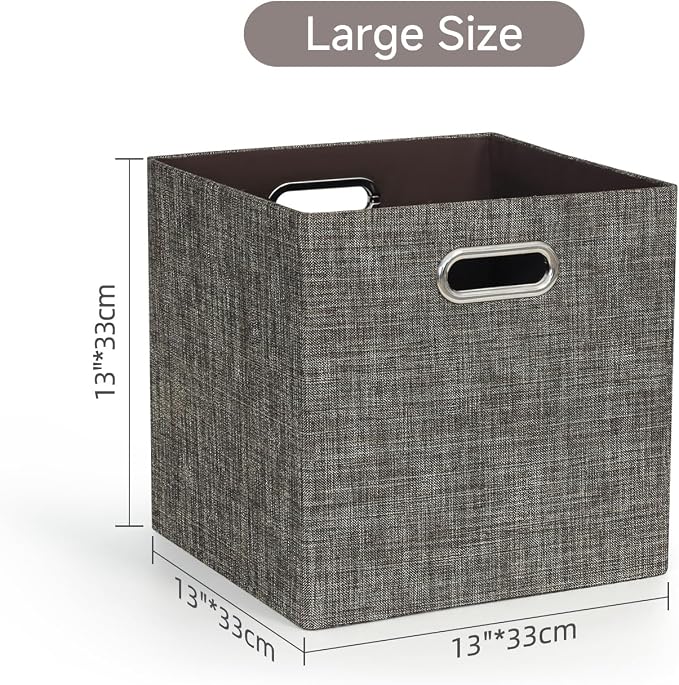 Posprica Storage Basket Bins,13×13 Foldable Storage Boxes Containers for Closet Organizer Shelf Cabinet Bookcase,Thick Fabric Drawer with Shimmer,4pcs,Brown - Image 2