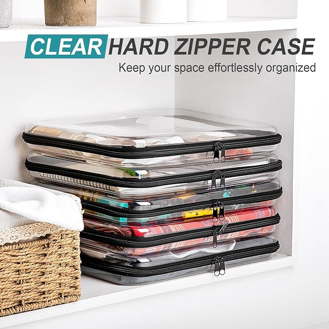 Sanwuta 6 Clear Hard Zipper Case,Black,13.78 X 11.81 X 2 Inch | Pencil Case Pouches ,Makeup Bag,Plastic Toiletry Diaper Bag ,Travel Toy Storage,Waterproof Organizer Bins - Image 5