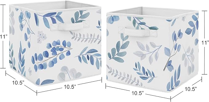 Sweet Jojo Designs Floral Leaf Foldable Fabric Storage Cube Bins Boxes Organizer Toys Kids Baby Childrens - Set of 2 - Blue Grey and White Boho Watercolor Botanical Flower Woodland Tropical Garden - Image 3