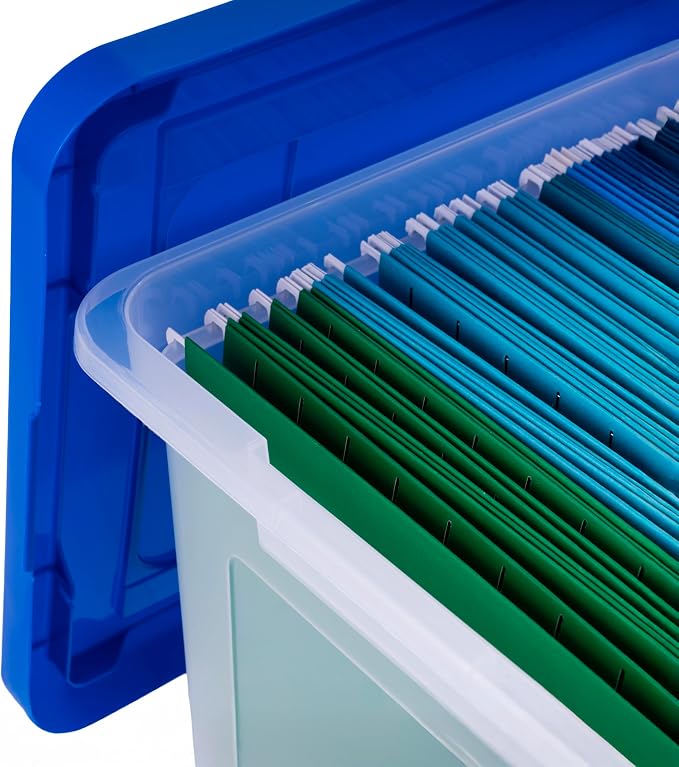 IRIS USA 3-Pack 35 Qt. Letter/Legal File Box with Lid, Clear/Blue | Organize lesson plans, classroom files and teaching materials with clear storage for teachers, schools and educators - Image 5