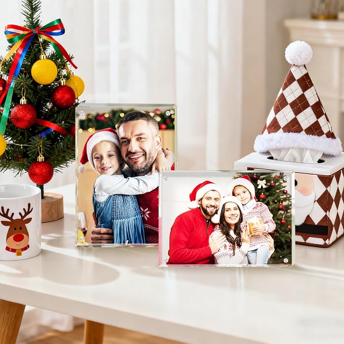 4x6 Acrylic Picture Frame Set of 6, 20mm Thick, Table Display | Double-Sided Transparent Magnetic Frameless Photo Frame, for Photos, Fits Home, Office - Image 2