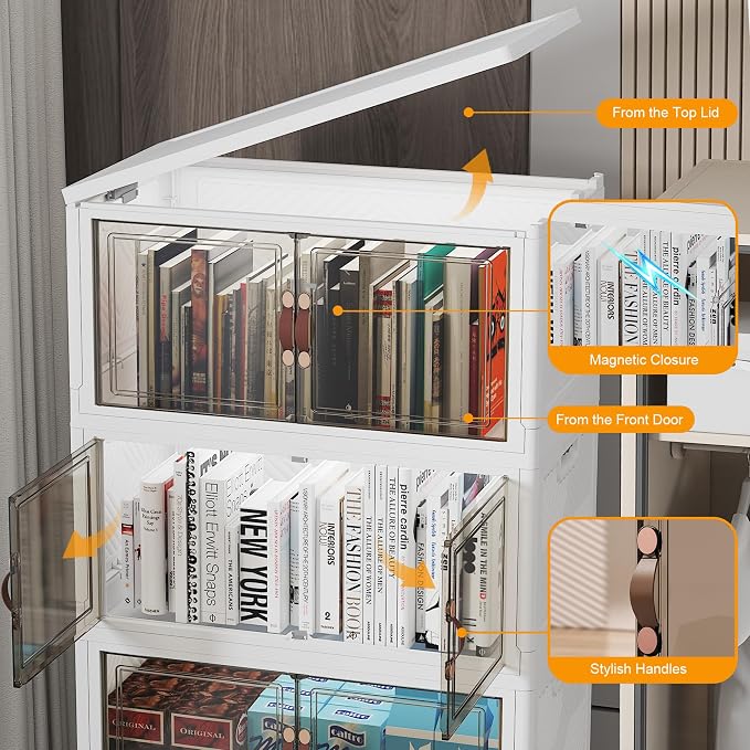 Stackable Storage Bins, 416QT Collapsible Drawers with 2 Lids | Large Capacity, Magnetic Door, Stack Lock, Rolling Wheels, Foldable Design, Organizers and Storage for Bedroom Dorm Garage - Image 6