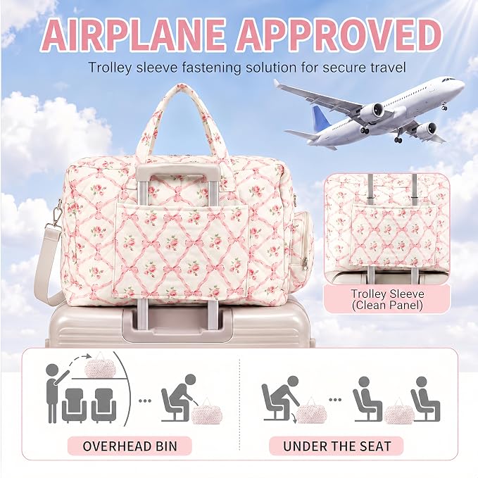 Abbylike Hospital Bag for Women, Quilted Weekender Duffle Bag,Rose - Image 3