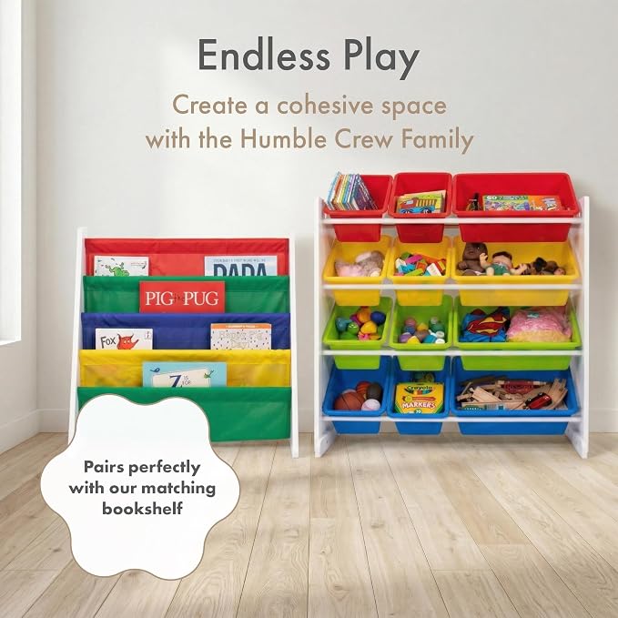 Humble Crew Kids Toy Organizer with 12 Bins, 4 Tier Storage for Playroom | Sturdy wood and steel toddler shelf, removable BPA-free containers, wall anchor anti-tip safety kit for bedroom or classroom - Image 8