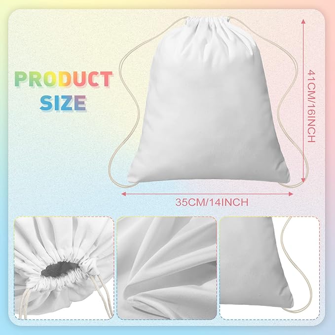 100 Pcs Tie Dye Cotton Drawstring Bags Bulk, 14"x16" | Blank White Cotton for Sublimation, DIY Party Activities. Bulk Drawstring Backpacks for School Groups, Camps, Crafts - Image 2