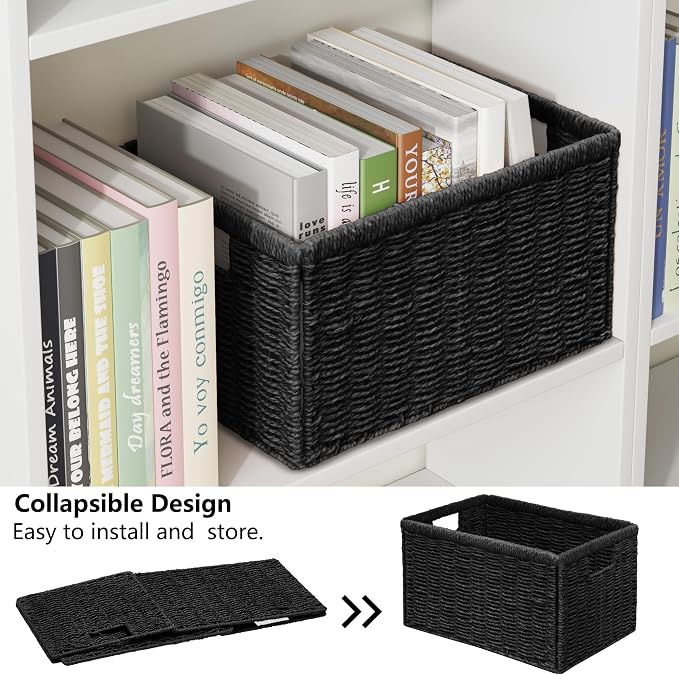 2 Packs Large Wicker Storage Basket, Closet Storage Baskets Bins for Shelves, Decorative Collapsible Baskets for Organizing Clothes Toy Nursery Bathroom Organizers and Storage, Black - Image 3