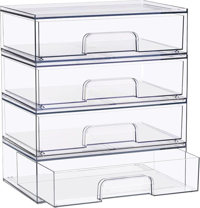 Sorbus Stackable Storage Drawers, Clear Acrylic Pull-Out Organizer (4 Pack) | Wide plastic bins hold baby bottles, cosmetics and bathroom supplies on countertops or inside cabinets and pantries. - Image 8