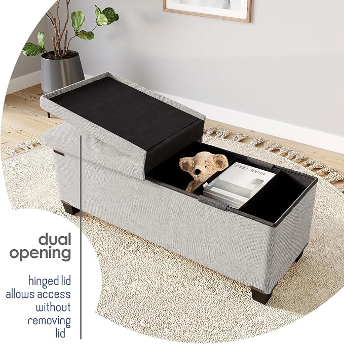 Storage Ottoman Bench with Bins, 43-in Storage Bench for Bedroom End of Bed, Folding Foot Rest Ottoman for Living Room Max 660lbs, Fabric Ottomans, Light Grey - Image 9