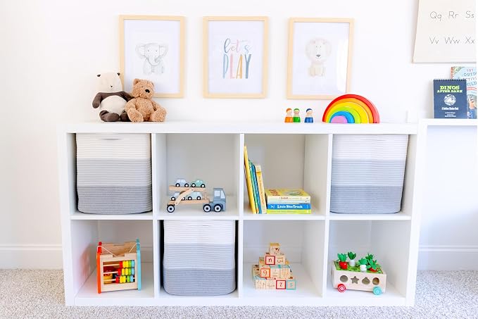 NaturalCozy 13x15x13 Kallax Storage Cubes Bins, 3 Pack | Cotton Rope Cube Storage Bin Woven Baskets for Organizing | Kallax Insert Storage Baskets for Shelves Organizer, Kids Toy, Closet Baby Nursery - Image 3