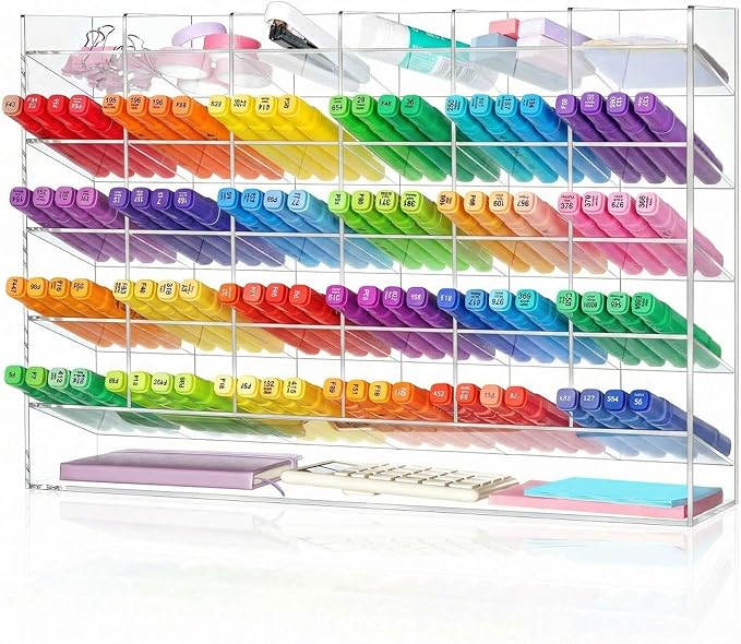 MotiMind Acrylic Pen and Marker Organizer for 350 Markers | 26 Compartments, Vertical Marker Pencil Organizer, Acrylic Pen Display Holder, Art Supply Storage for Desk Stationery, Clear by MotiMind