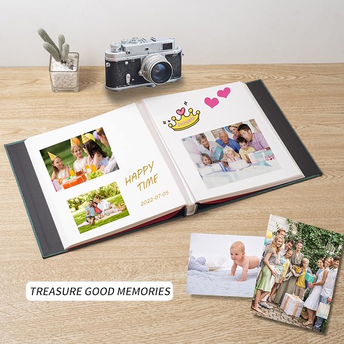 Photo Album Self Adhesive 3x5 4x6 5x7 6x8 8x10 8.5x11 11x10.6 Magnetic Scrapbook Album DIY Length 11x10.6 Inch 40 Pages Linen Cover DIY Photo Album with A Metallic Pen and DIY Accessories(Dark Green) - Image 2