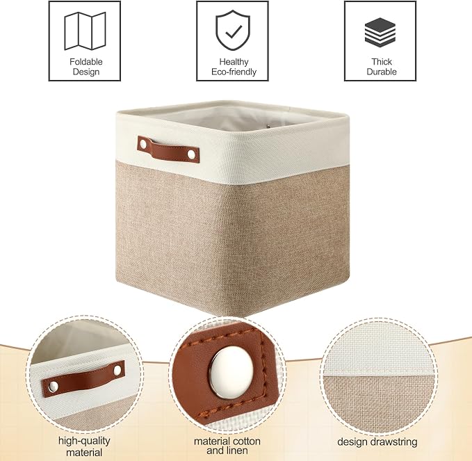 Uiifan 8 Pack Fabric Storage Basket Storage Bin with Handles Linen Decorative Containers Organization Bins for Shelves Closet Organizer Baskets for Toy Nursery - Image 6