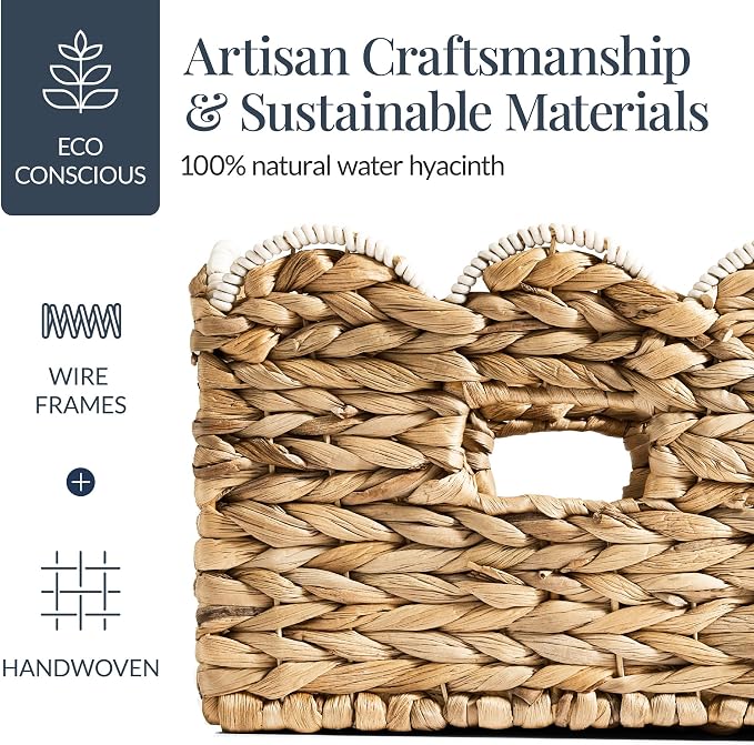 Best Choice Products 16x12 Scalloped Shelf Baskets, Woven Storage Bins, Storage Organizers for Pantry, Living Room, Bedroom, Nursery & Laundry, 2 Pack - Natural with White Trim - Image 4