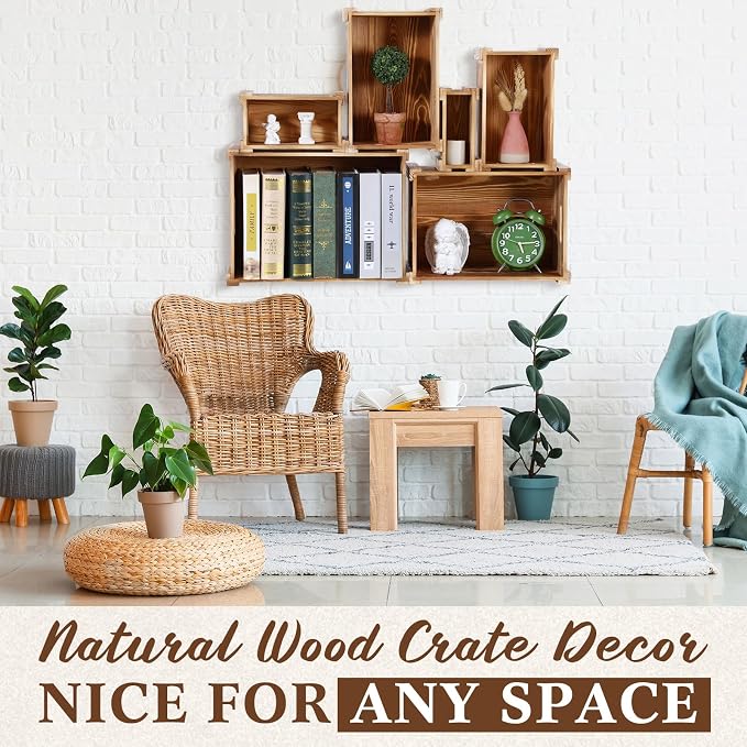 AceOrbit 6 Pcs Decorative Wood Crates for Storage Display 6 Size Rustic Nesting Crates with Handle Farmhouse Wooden Container Boxes for Wedding Bride Shower Party Market Farmers Decor(Wood Color) - Image 6
